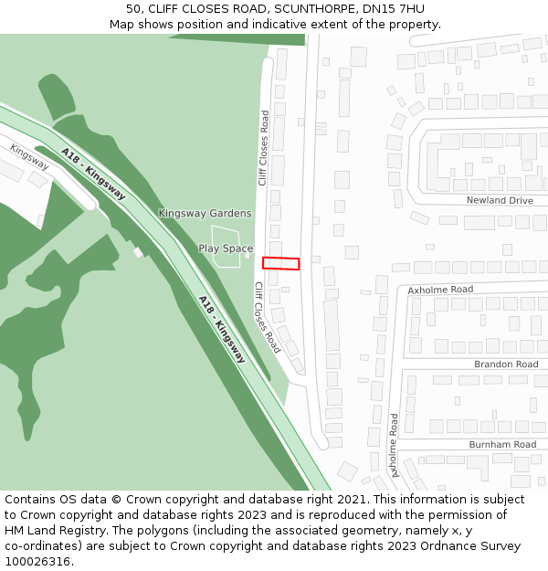 50, CLIFF CLOSES ROAD, SCUNTHORPE, DN15 7HU: Location map and indicative extent of plot