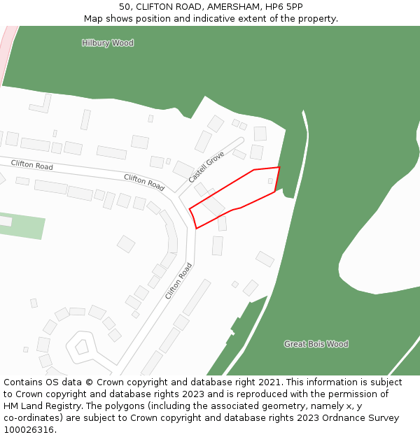 50, CLIFTON ROAD, AMERSHAM, HP6 5PP: Location map and indicative extent of plot