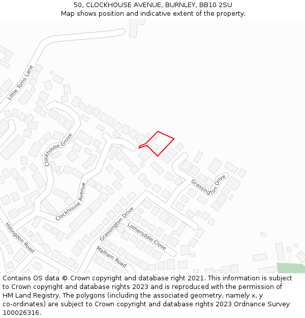 50, CLOCKHOUSE AVENUE, BURNLEY, BB10 2SU: Location map and indicative extent of plot