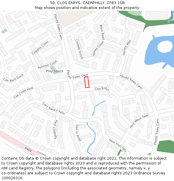 50, CLOS ENFYS, CAERPHILLY, CF83 1SB: Location map and indicative extent of plot