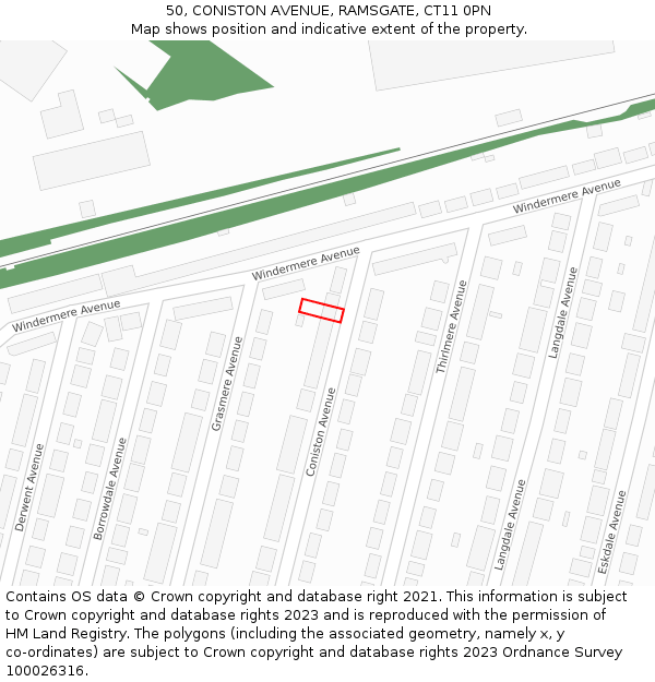 50, CONISTON AVENUE, RAMSGATE, CT11 0PN: Location map and indicative extent of plot
