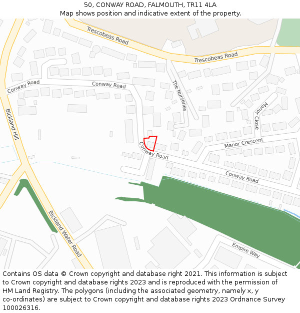 50, CONWAY ROAD, FALMOUTH, TR11 4LA: Location map and indicative extent of plot