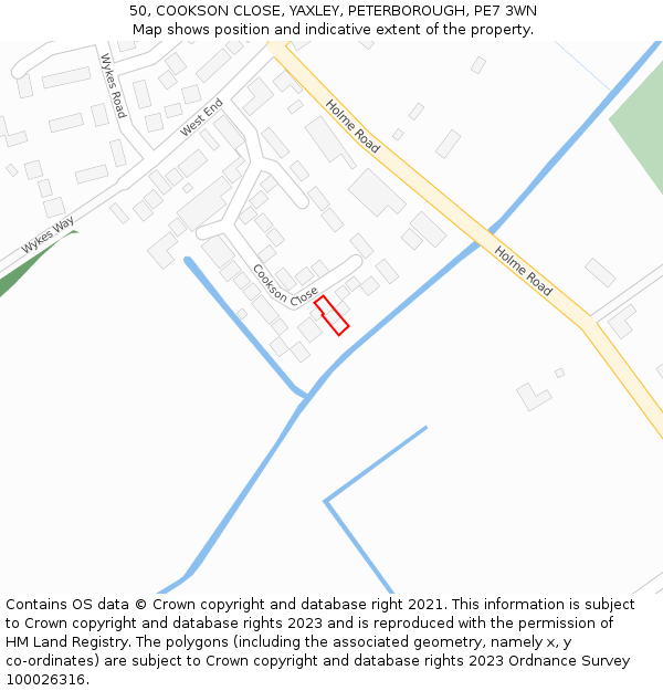 50, COOKSON CLOSE, YAXLEY, PETERBOROUGH, PE7 3WN: Location map and indicative extent of plot