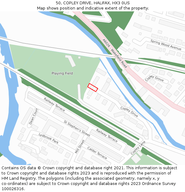 50, COPLEY DRIVE, HALIFAX, HX3 0US: Location map and indicative extent of plot