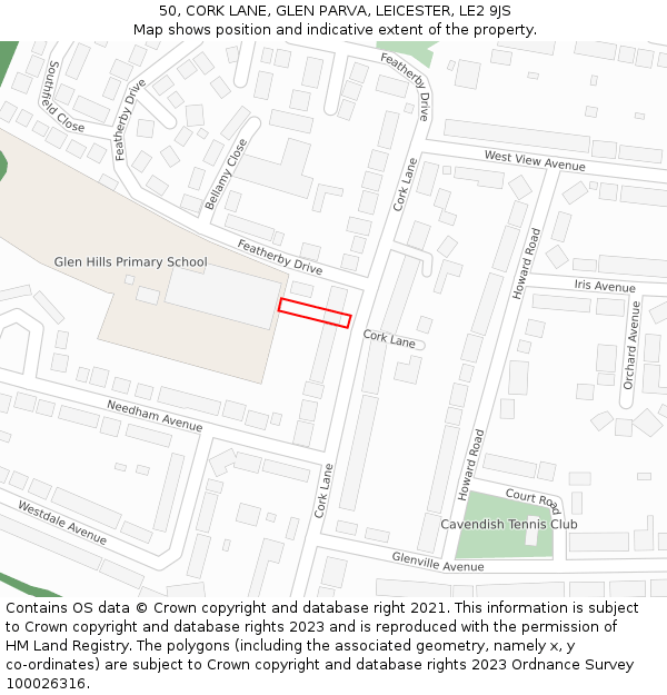 50, CORK LANE, GLEN PARVA, LEICESTER, LE2 9JS: Location map and indicative extent of plot
