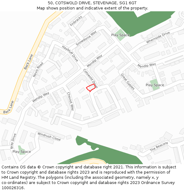 50, COTSWOLD DRIVE, STEVENAGE, SG1 6GT: Location map and indicative extent of plot