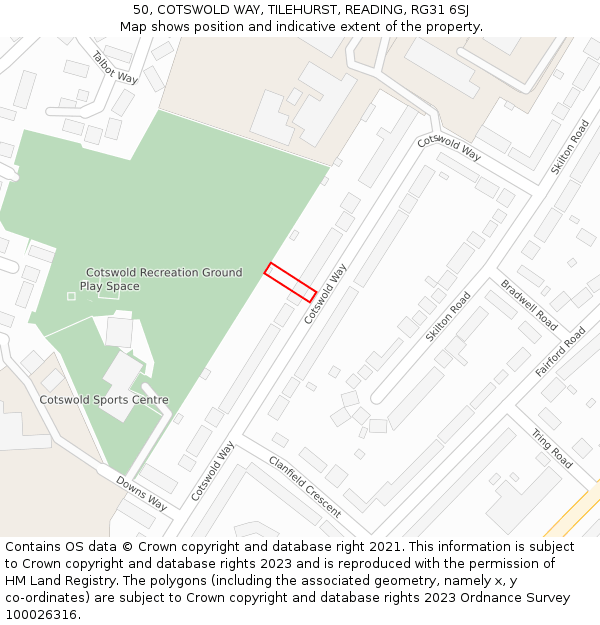 50, COTSWOLD WAY, TILEHURST, READING, RG31 6SJ: Location map and indicative extent of plot