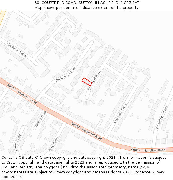 50, COURTFIELD ROAD, SUTTON-IN-ASHFIELD, NG17 3AT: Location map and indicative extent of plot