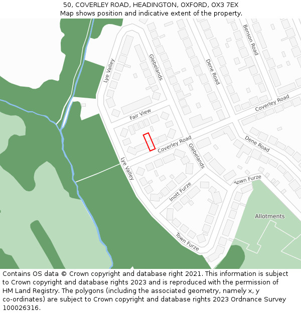 50, COVERLEY ROAD, HEADINGTON, OXFORD, OX3 7EX: Location map and indicative extent of plot