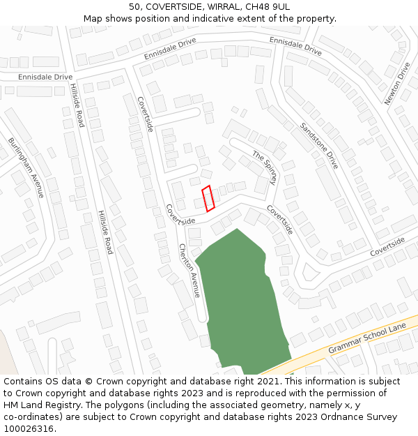 50, COVERTSIDE, WIRRAL, CH48 9UL: Location map and indicative extent of plot