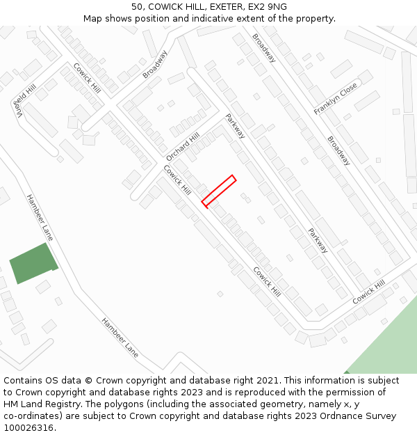 50, COWICK HILL, EXETER, EX2 9NG: Location map and indicative extent of plot