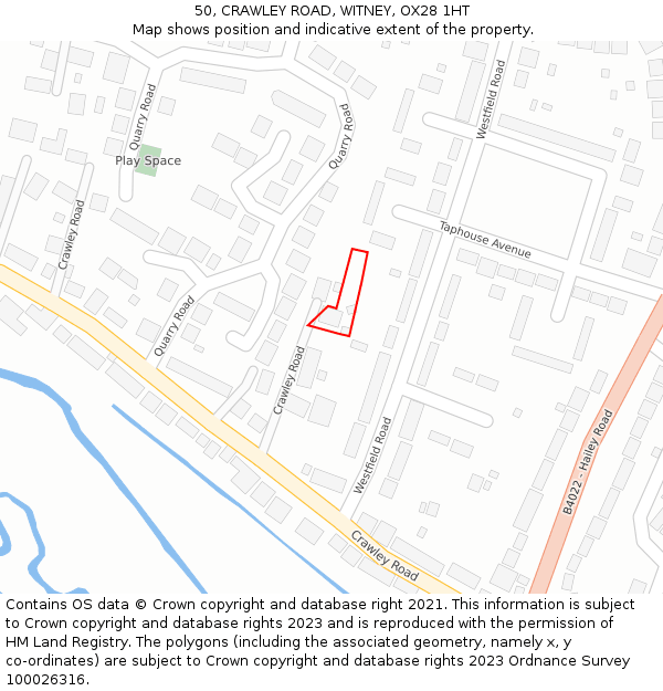 50, CRAWLEY ROAD, WITNEY, OX28 1HT: Location map and indicative extent of plot