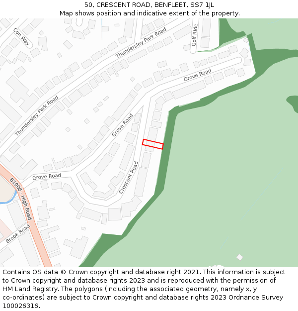 50, CRESCENT ROAD, BENFLEET, SS7 1JL: Location map and indicative extent of plot