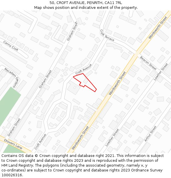 50, CROFT AVENUE, PENRITH, CA11 7RL: Location map and indicative extent of plot