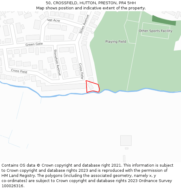 50, CROSSFIELD, HUTTON, PRESTON, PR4 5HH: Location map and indicative extent of plot