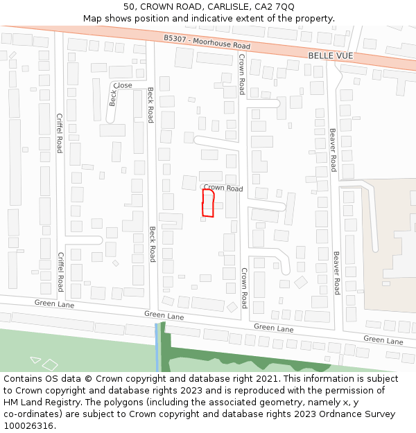 50, CROWN ROAD, CARLISLE, CA2 7QQ: Location map and indicative extent of plot