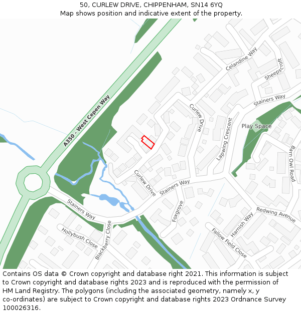 50, CURLEW DRIVE, CHIPPENHAM, SN14 6YQ: Location map and indicative extent of plot