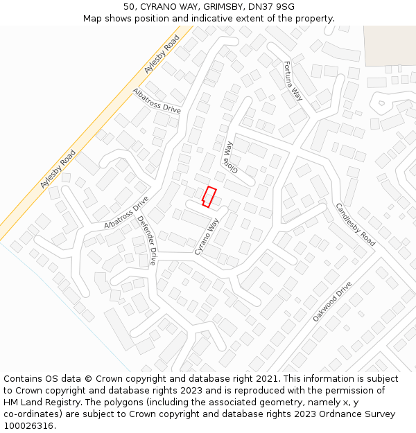 50, CYRANO WAY, GRIMSBY, DN37 9SG: Location map and indicative extent of plot