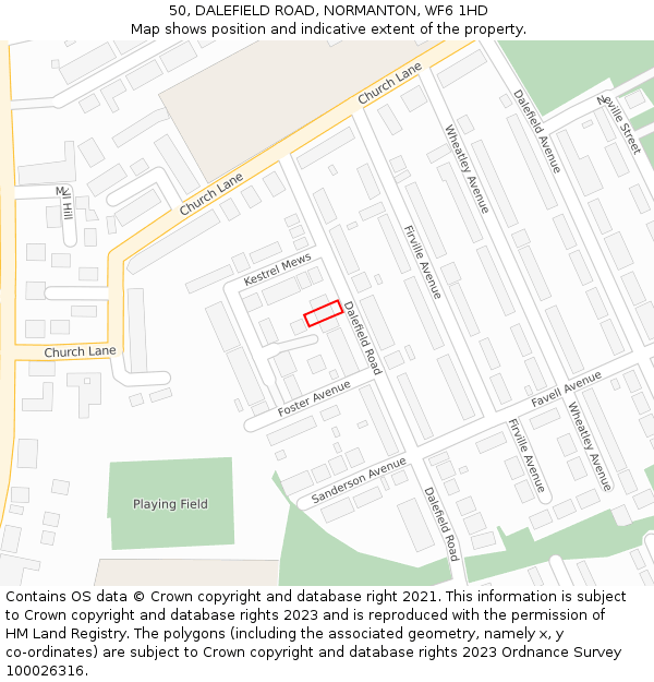 50, DALEFIELD ROAD, NORMANTON, WF6 1HD: Location map and indicative extent of plot