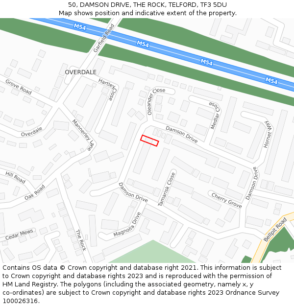 50, DAMSON DRIVE, THE ROCK, TELFORD, TF3 5DU: Location map and indicative extent of plot