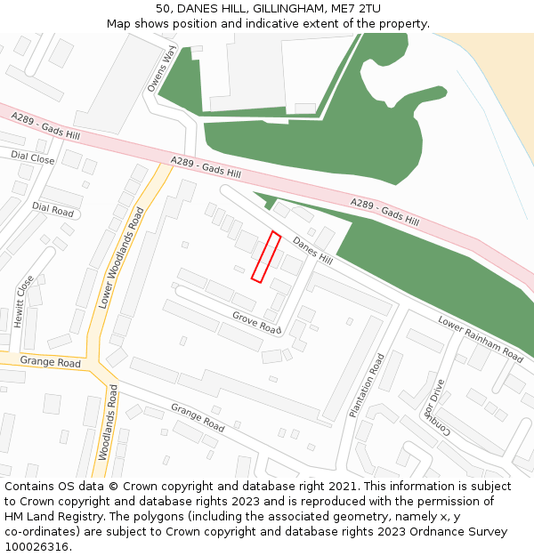 50, DANES HILL, GILLINGHAM, ME7 2TU: Location map and indicative extent of plot