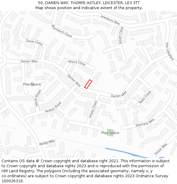 50, DARIEN WAY, THORPE ASTLEY, LEICESTER, LE3 3TT: Location map and indicative extent of plot