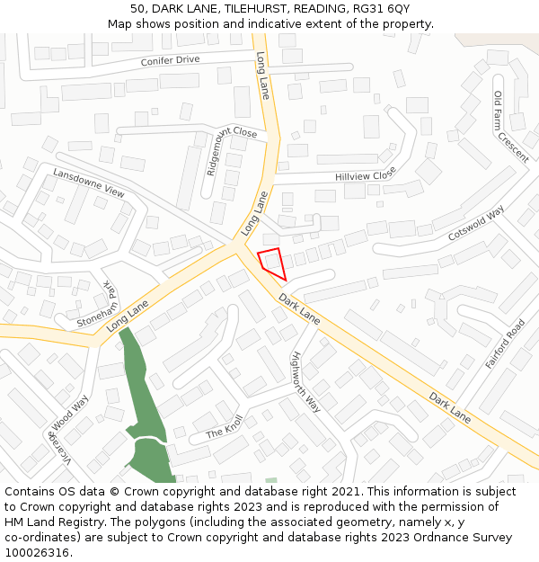 50, DARK LANE, TILEHURST, READING, RG31 6QY: Location map and indicative extent of plot