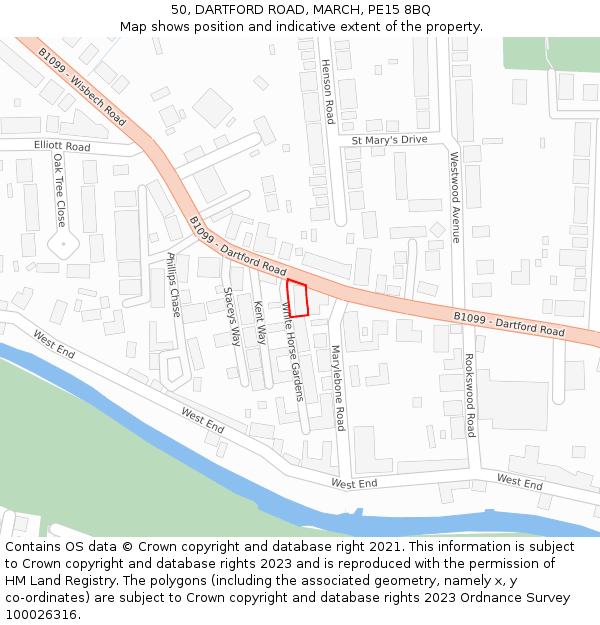 50, DARTFORD ROAD, MARCH, PE15 8BQ: Location map and indicative extent of plot