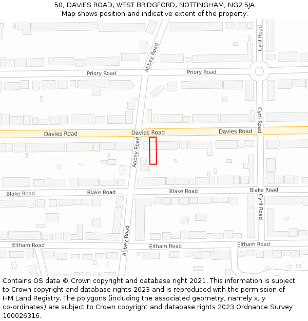 50, DAVIES ROAD, WEST BRIDGFORD, NOTTINGHAM, NG2 5JA: Location map and indicative extent of plot