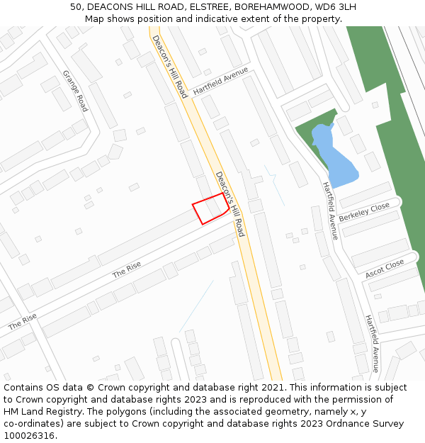 50, DEACONS HILL ROAD, ELSTREE, BOREHAMWOOD, WD6 3LH: Location map and indicative extent of plot