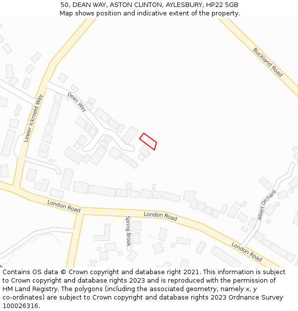 50, DEAN WAY, ASTON CLINTON, AYLESBURY, HP22 5GB: Location map and indicative extent of plot