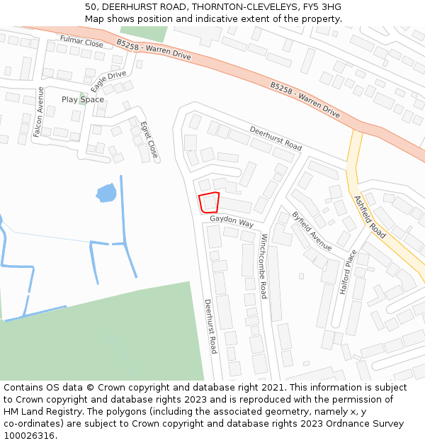 50, DEERHURST ROAD, THORNTON-CLEVELEYS, FY5 3HG: Location map and indicative extent of plot