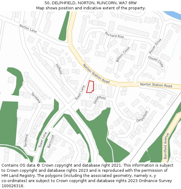 50, DELPHFIELD, NORTON, RUNCORN, WA7 6RW: Location map and indicative extent of plot