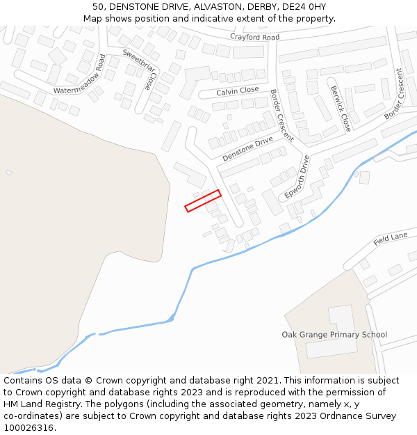 50, DENSTONE DRIVE, ALVASTON, DERBY, DE24 0HY: Location map and indicative extent of plot