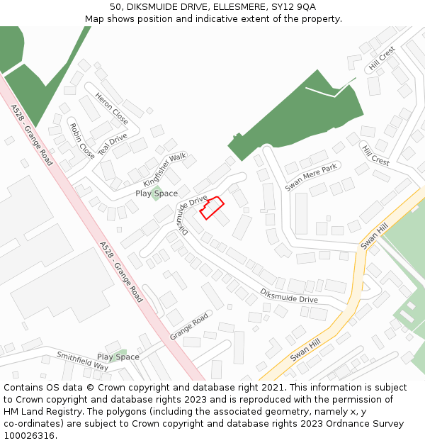 50, DIKSMUIDE DRIVE, ELLESMERE, SY12 9QA: Location map and indicative extent of plot