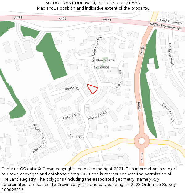 50, DOL NANT DDERWEN, BRIDGEND, CF31 5AA: Location map and indicative extent of plot