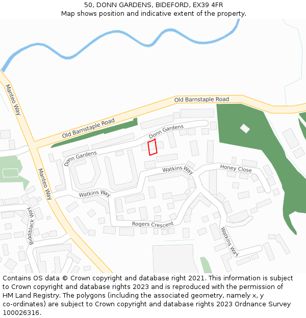 50, DONN GARDENS, BIDEFORD, EX39 4FR: Location map and indicative extent of plot