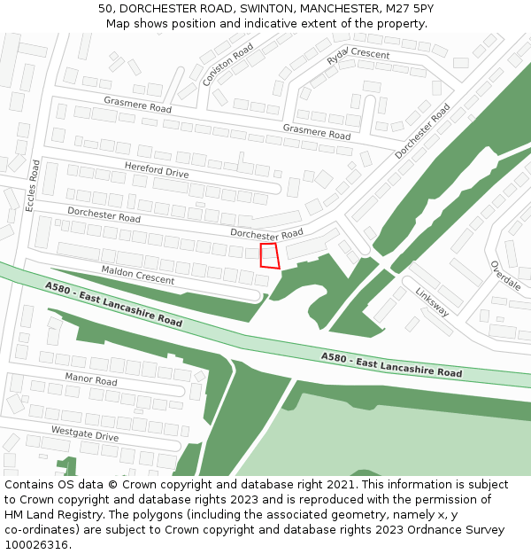 50, DORCHESTER ROAD, SWINTON, MANCHESTER, M27 5PY: Location map and indicative extent of plot