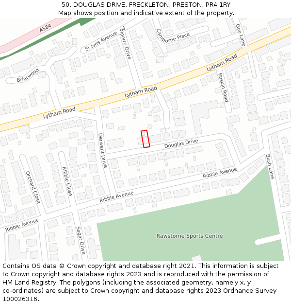 50, DOUGLAS DRIVE, FRECKLETON, PRESTON, PR4 1RY: Location map and indicative extent of plot