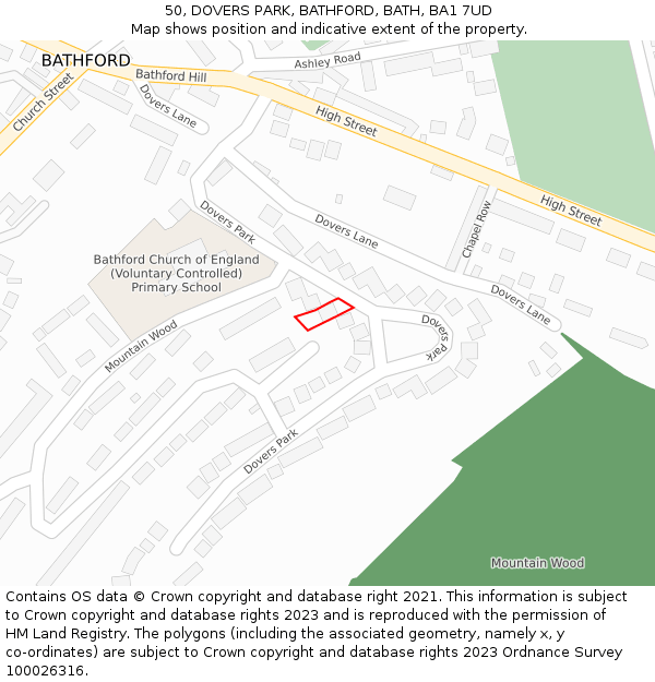 50, DOVERS PARK, BATHFORD, BATH, BA1 7UD: Location map and indicative extent of plot