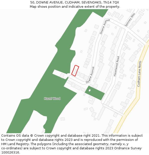 50, DOWNE AVENUE, CUDHAM, SEVENOAKS, TN14 7QX: Location map and indicative extent of plot