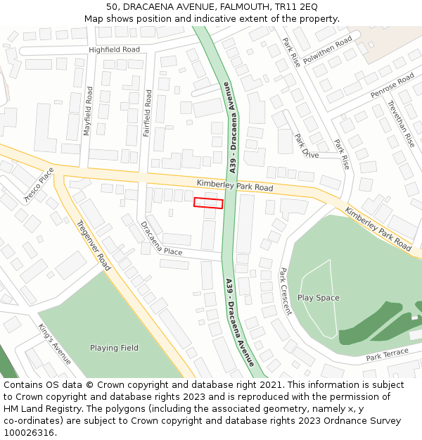 50, DRACAENA AVENUE, FALMOUTH, TR11 2EQ: Location map and indicative extent of plot