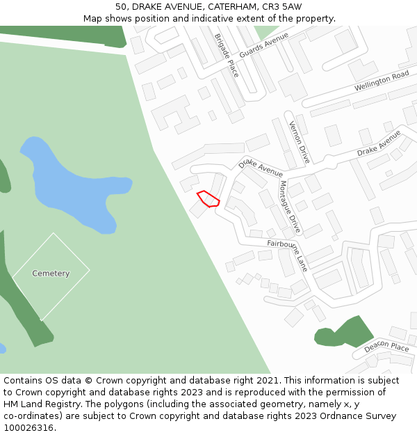 50, DRAKE AVENUE, CATERHAM, CR3 5AW: Location map and indicative extent of plot