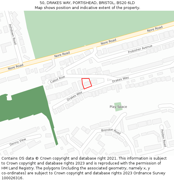 50, DRAKES WAY, PORTISHEAD, BRISTOL, BS20 6LD: Location map and indicative extent of plot