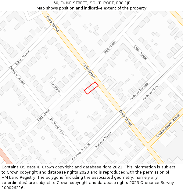 50, DUKE STREET, SOUTHPORT, PR8 1JE: Location map and indicative extent of plot