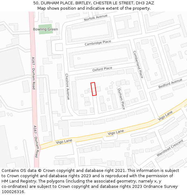 50, DURHAM PLACE, BIRTLEY, CHESTER LE STREET, DH3 2AZ: Location map and indicative extent of plot