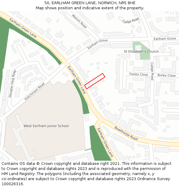 50, EARLHAM GREEN LANE, NORWICH, NR5 8HE: Location map and indicative extent of plot