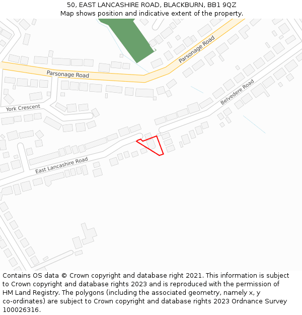 50, EAST LANCASHIRE ROAD, BLACKBURN, BB1 9QZ: Location map and indicative extent of plot