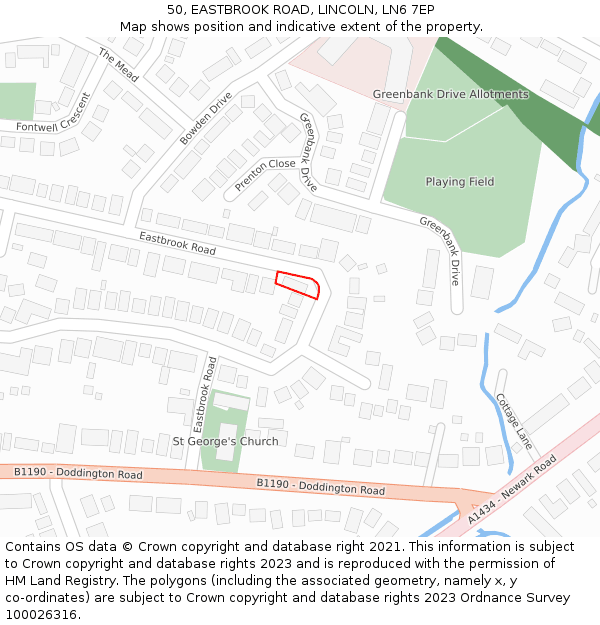 50, EASTBROOK ROAD, LINCOLN, LN6 7EP: Location map and indicative extent of plot