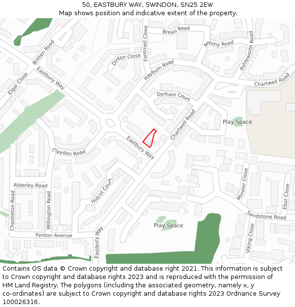 50, EASTBURY WAY, SWINDON, SN25 2EW: Location map and indicative extent of plot